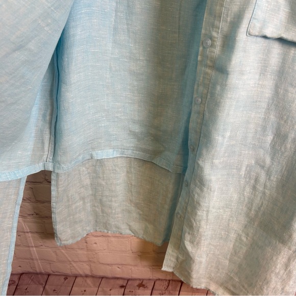 Chico's pastel blue button down layered 100% linen top size "1" SM/MED - Picture 7 of 11